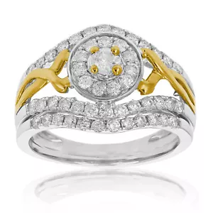 7/8 cttw Diamond Wedding Engagement Ring Set 14K White Yellow Gold Halo - Picture 1 of 10