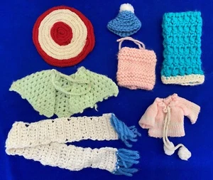 Vintage Lot of 7 Handmade Barbie Clone Knit Crochet Scarf, Hat, Cape, Rug, etc - Picture 1 of 6