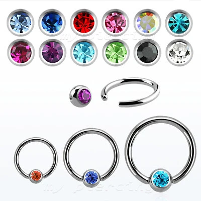 PAIR Surgical Steel CZ Captive Bead Ring Ear Cartilage Nose Ring 20G 18G 16G 14G - Image 1 of 4