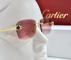 Neu Cartier randlose Sonnenbrille Brille Dekor Panther Goldgestell Zeiss Gläser 56