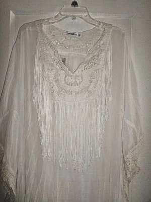 MINIVESTIDO TÚNICA MONORENO CROCHET Y FLECOS NUEVO CON ETIQUETAS MISES TALLA S Foto 1 de 4