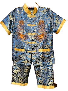 Eastern Collection Embroidered Dragon Pajama Set Sz 12 Blue & Gold Chinese - Picture 1 of 7