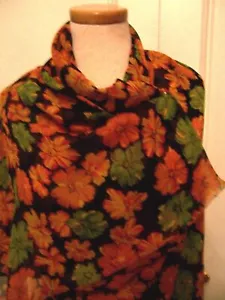 3yds STUNNING FALL COLORS PRINT ON BLACK PURE SILK GEORGETTE DRESS BLOUSE FABRIC - Picture 1 of 3