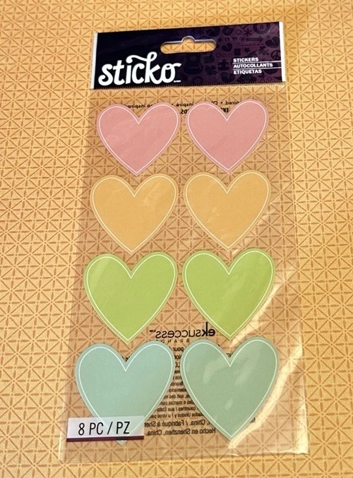Sticko COLOR HEART LABEL Flat Stickers 8 Pcs Pink Orange Green Blue - Image 1 of 1