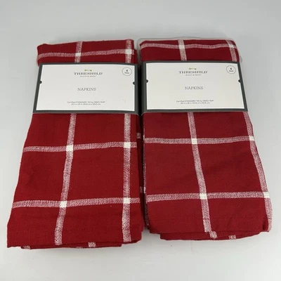 TWO 4-PKs Threshold Napkins 100% Cotton OEKO-TEX RED PLAID Farmhouse - Image 1 of 4