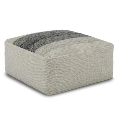 Pemberly Row Modern Boho Square Fabric Woven Pouf in Gray and White - Image 1 of 4