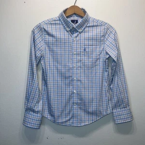 johnnie-O Prep-Formance Boys Sz 10 Blue White Plaid Button up Long Sleeve Shirt - Picture 1 of 8