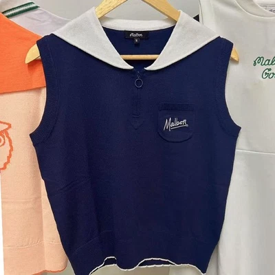 AUTÉNTICO Malb** Bordado Mujeres Dije Golf Sin Mangas Solapa Tejido Chaleco Top S-L Foto 1 de 4