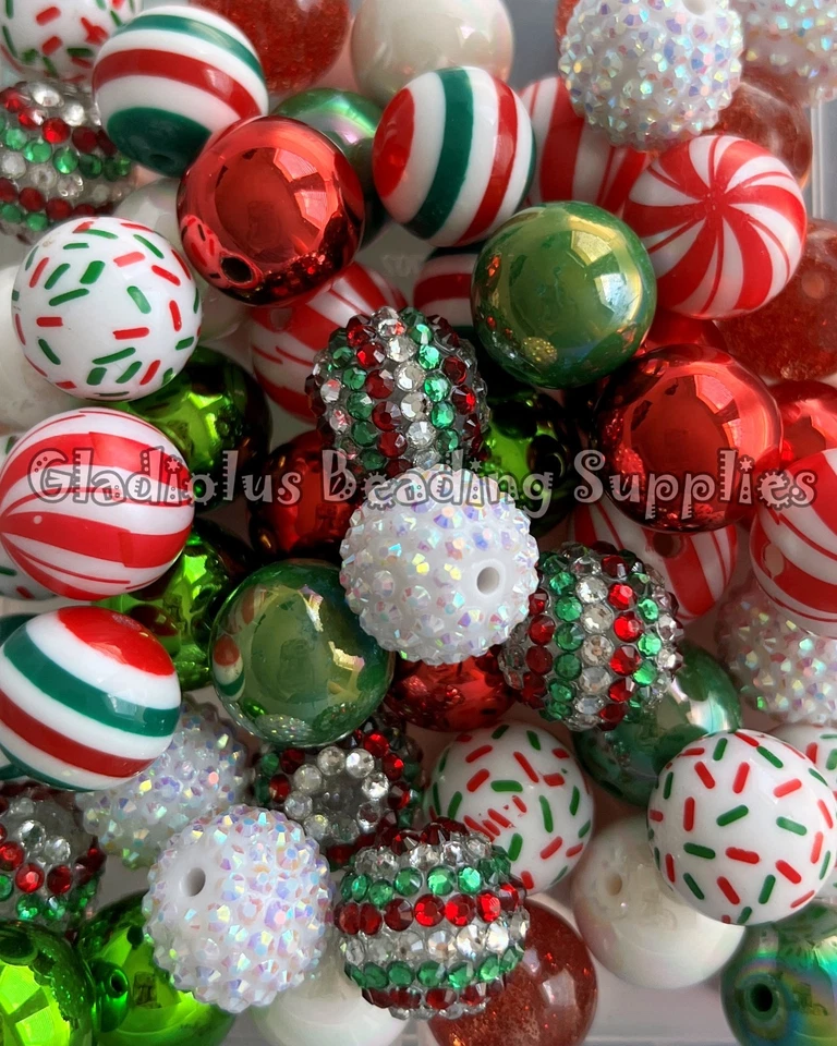 50 Qty 20mm Beads, Christmas Mixed Beads, Acrylic Mixed Beads, Chunky Beads - Image 1 of 2