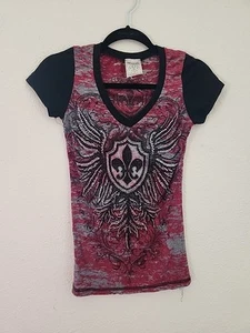 Womens Vocal Rhinstone Y2k Grunge Red Short Sleeve Sz S - Picture 1 of 5