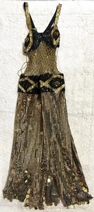 Egyptian Belly Dance Costume Gold & Black Sequin, Plastic Gold Coins Size Small - Picture 1 of 8