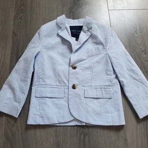 Janie and Jack Blazer Boys 3 Blue White Seersucker Stripe Jacket Formal Preppy - Picture 1 of 6