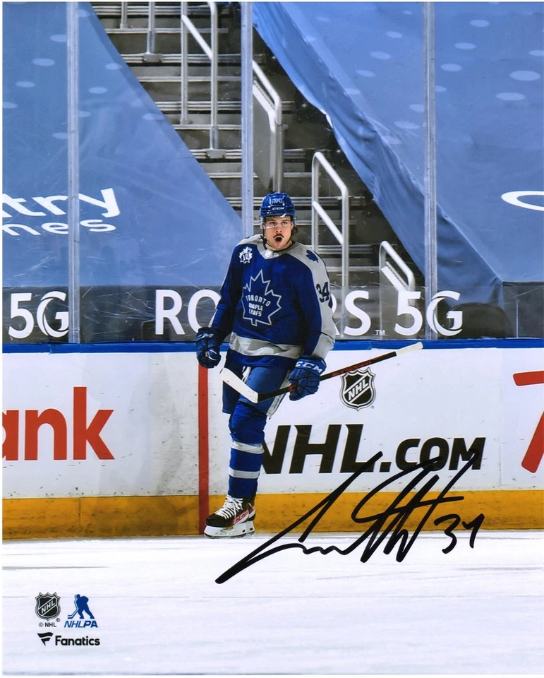 Auston Matthews Maple Leafs Signed 8x10 Reverse Retro Jersey Goal Celebrat Photo - Image 1 of 1
