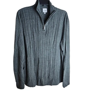Geoffrey Beene Sweater Mens 2XL Gray Quarter Zip Ribbed Pullover Mock Neck - Picture 1 of 12
