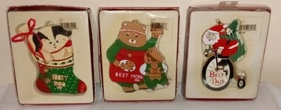 1991 Best Dog, Mom, Dad - 3 adornos navideños en caja de tiendas Venture Foto 1 de 4