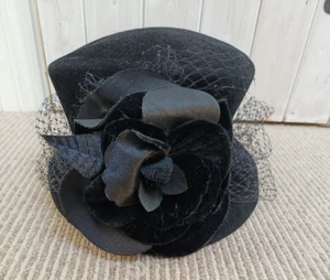 Vintage Daniele Meucci Hat BNWT Black rabbit hair Flower and net Brand New - Picture 1 of 6