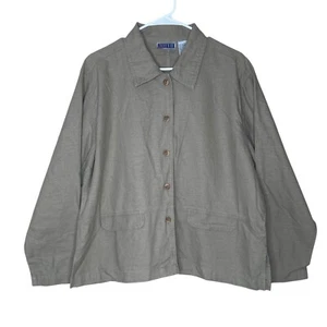 Erika & Co VTG NWT Women's L BROWN Button Up Linen Blend Shacket Long Sleeve - Picture 1 of 7