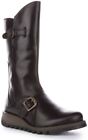 Fly London Mes 2 Mid Calf Leather Buckle Boots In Black Womens UK 3 - 9