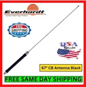 Everhardt C28-0 Stainless Steel CB Antenna 67" 3/8 x 24 Base Load Black Whip Kit - Picture 1 of 4