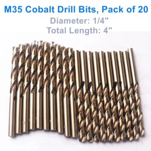 20pcs 1/4" x 4" Cobalt Drill Bit HSS M35 Jobber Length Metal Wood DrillBit - Picture 1 of 9