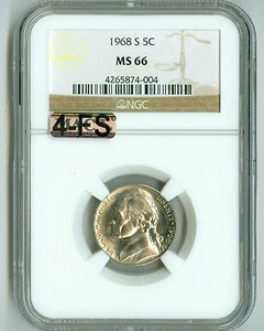 1968 S JEFFERSON NICKEL MS66 NGC MAC 4FS, 4 FULL STEPS, SPOTLESS, $4,000 IN FS - Picture 1 of 4