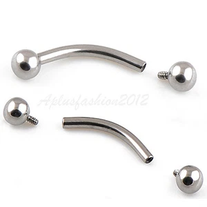 2pc 16G Grade 23 Solid Titanium Internal Thread Curved Eyebrow Ring Barbell 3mm - Picture 1 of 2