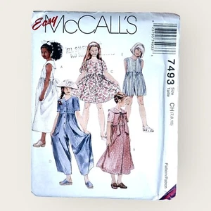 Vestido mono vintage de los años 90 McCalls patrón de costura 7493 para niñas talla 7-10 sin cortar - Imagen 1 de 2