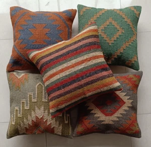 4 Pcs Set Indian Jute Kilim Cushion Cover Vintage Handmade Pillowcase  Throw - Picture 1 of 8