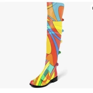 XYD Women Over The Knee Thigh High Leather Chunky Heel Round Toe Multicolor Boot - Picture 1 of 8