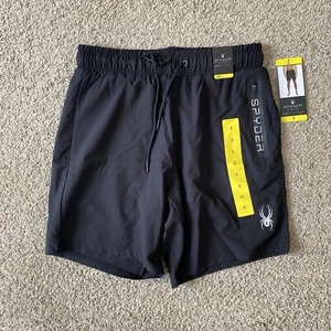 SPYDER Mens Swim Shorts Black Quick Dry UPF 30 Zip Pocket Boxer Lined Trunks S - Picture 1 of 8