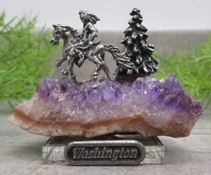 Miniature Tin Native American Indian Warrior Horse Tree Figurine Natural Purple - Picture 1 of 10