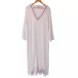 NEW M Mac Womens Dress Cotton Gauze White Embroidery Patio Muumuu Kaftan Sz 1X - Picture 1 of 7