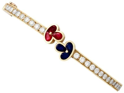 Vintage French 1.05 Ct Ruby Sapphire & 2.16 Ct Diamond 18k Yellow Gold Bangle - Image 1 of 4