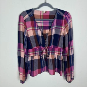 Anthropologie Pilcro rosa karierte bedruckte Bluse S V-Ausschnitt Boho feminin Western ca - Bild 1 von 11