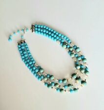 Vintage Marked Japan Triple 3 Layered Glass Crystals Turquoise Marbled Beads 18"