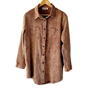 Peach Love Corduroy Champagne Color Shirt Jacket Tunic Shacket Size Large - Picture 1 of 4
