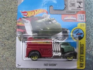 Hot Wheels 2016 #167/250 FAST GASSIN fuel truck green red HW City works Case K - Picture 1 of 2