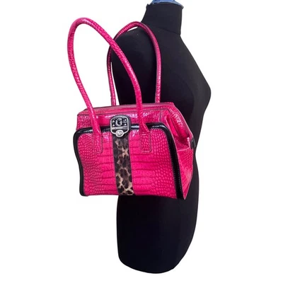 Guess Tennile Berry Embossed Faux Leather Croc Handbag Y2K 8x10.5x5 RARE - Image 1 of 4