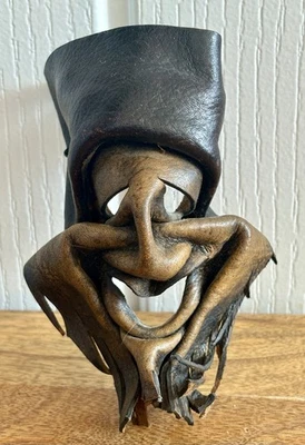 Vintage Hand Made Crafted Leather Face Mask Wall Decoration Comedy Tragedy 5” - Image 1 of 4