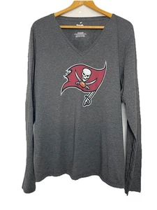Fanatics Women's XXL gray Long Sleeve Vneck Tampa Buccaneers Tshirt BRADY 12 - Picture 1 of 6