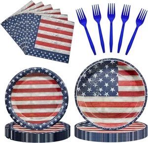 96 Pieces Patriotic Tableware Set Party Supplies - American Flag - Picture 1 of 6