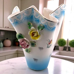 VTG Hand Painted Abstract Vase Multicolor Porcelain Ceramic Flowers Torii Japan - Picture 1 of 19