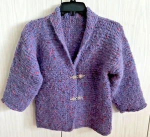 NEW Hand Made Wool Mohair Knit Purple Cardigan Sweater 3/4 Sleeve Women S/P - Picture 1 of 8