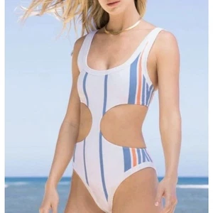 Maaji Bengal Reversible Swimsuit Stripe Floral One Piece White Multicolor Large - Picture 1 of 6