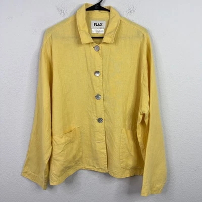 Vintage FLAX Shirt Jacket Womens XL Yellow Linen Coastal Lagenlook Minimalist - Image 1 of 4