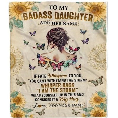 Personalized "To My Badass Daughter" Blanket - Dad Gift With Custom Name - Image 1 of 4