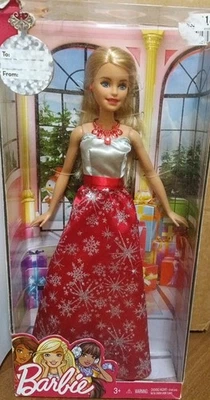 Muñeca Barbie de vacaciones 2016 copo de nieve rojo y plateado vestido de Navidad caja Mattel Dmg  Foto 1 de 4