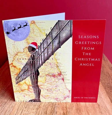 Angel of the North Inspired Christmas card. Pen Drawing on Map.Blank Inside - Image 1 of 2