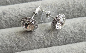 Swarovski Pavé Round Stud Earrings, Rhodium, Authentic, Used - Picture 1 of 9