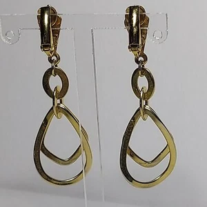 Earrings Goldtone Double Dangle Drop Clip on 2" - Picture 1 of 5